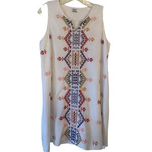 C&C California White Embroidered Cotton Sleeveless Beach Dress Large